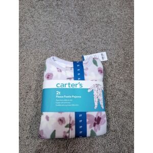 Carters 2t Fleece Footie Pajama Floral Print Purple White Sleepwear Baby Toddler